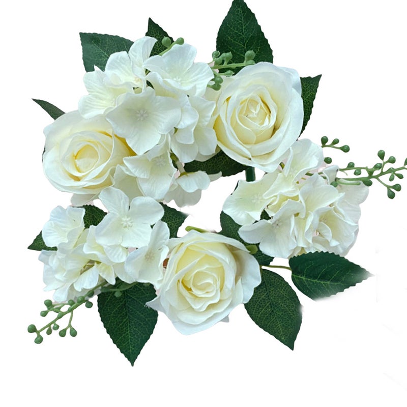 Generic 20cm European Style Faux Rose Wreath Centerpiece White 