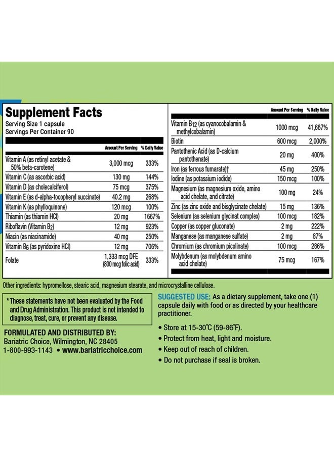 Bariatric Choice - Once Daily Bariatric Multivitamin Capsule with 45 mg of Iron (90ct) - Image 1