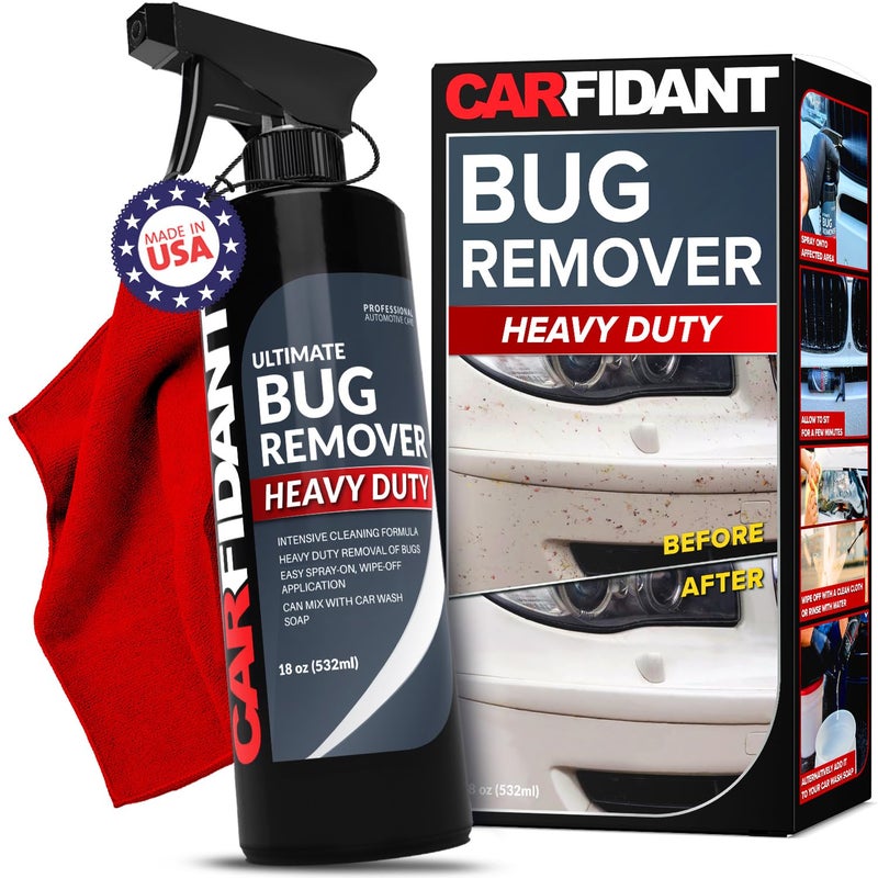 Carfidant Bug Remover Heavy Duty Spray Cars Exterior Cleaner Easily and Powerful Clean Bug Splatter Bird Poop From Paint Plastic Rubber Metal Chrome Glass 18 fl oz