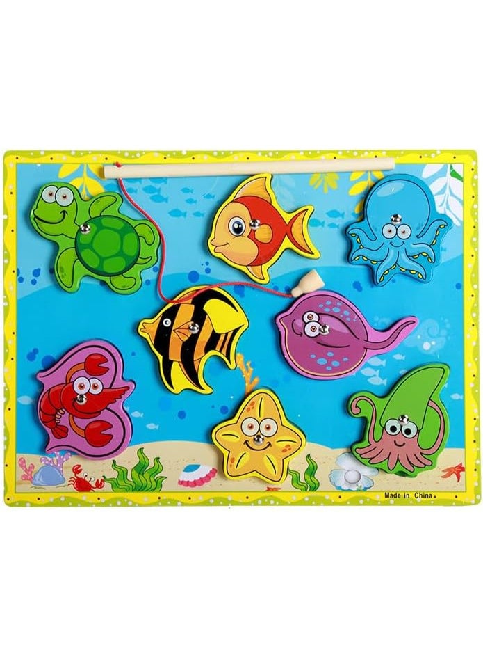 لغز الصيد المغناطيسي، ألعاب صيد خشبية مغناطيسية، ألعاب مونتيسوري التعليمية للأولاد والبنات - Image 2