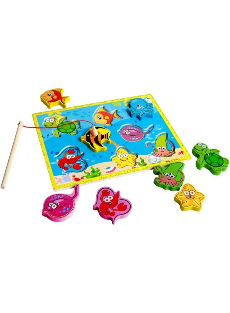 لغز الصيد المغناطيسي، ألعاب صيد خشبية مغناطيسية، ألعاب مونتيسوري التعليمية للأولاد والبنات - Image 1