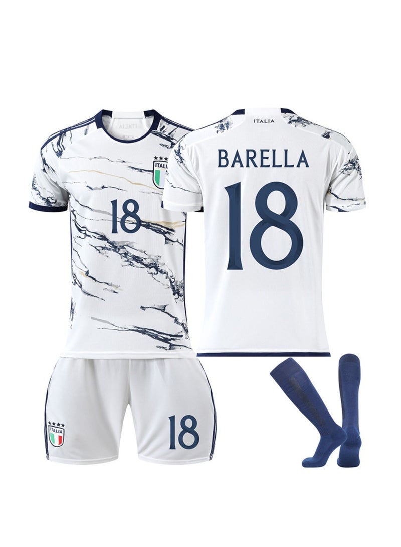 عام 2023/24 Italy Away Football Jersey BARELLA #18 Football Jersey/Shorts Socks Gift Set Kids Size  Adult Size, Gift for Fan Friends - Image 1