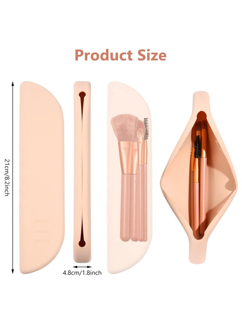 SOLARAE 2 Pcs Travel Makeup Brush Bag, Silicone Makeup Brush Holder Portable Cosmetic Face Brush Storage Bag Soft Silicone Makeup Tools Organizer for Women Small Cosmetic Bag for Travel (Black, Pink) - Image 2