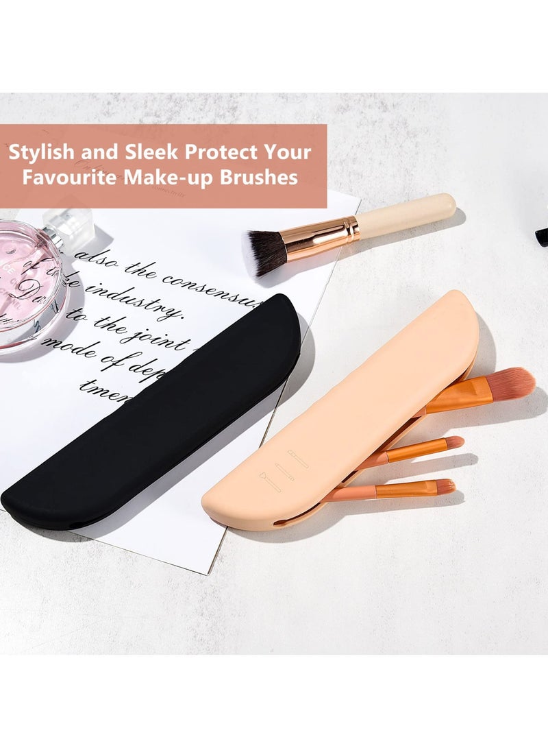 SOLARAE 2 Pcs Travel Makeup Brush Bag, Silicone Makeup Brush Holder Portable Cosmetic Face Brush Storage Bag Soft Silicone Makeup Tools Organizer for Women Small Cosmetic Bag for Travel (Black, Pink) - Image 5