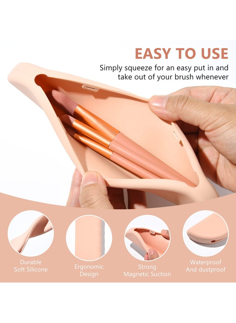 SOLARAE 2 Pcs Travel Makeup Brush Bag, Silicone Makeup Brush Holder Portable Cosmetic Face Brush Storage Bag Soft Silicone Makeup Tools Organizer for Women Small Cosmetic Bag for Travel (Black, Pink) - Image 3