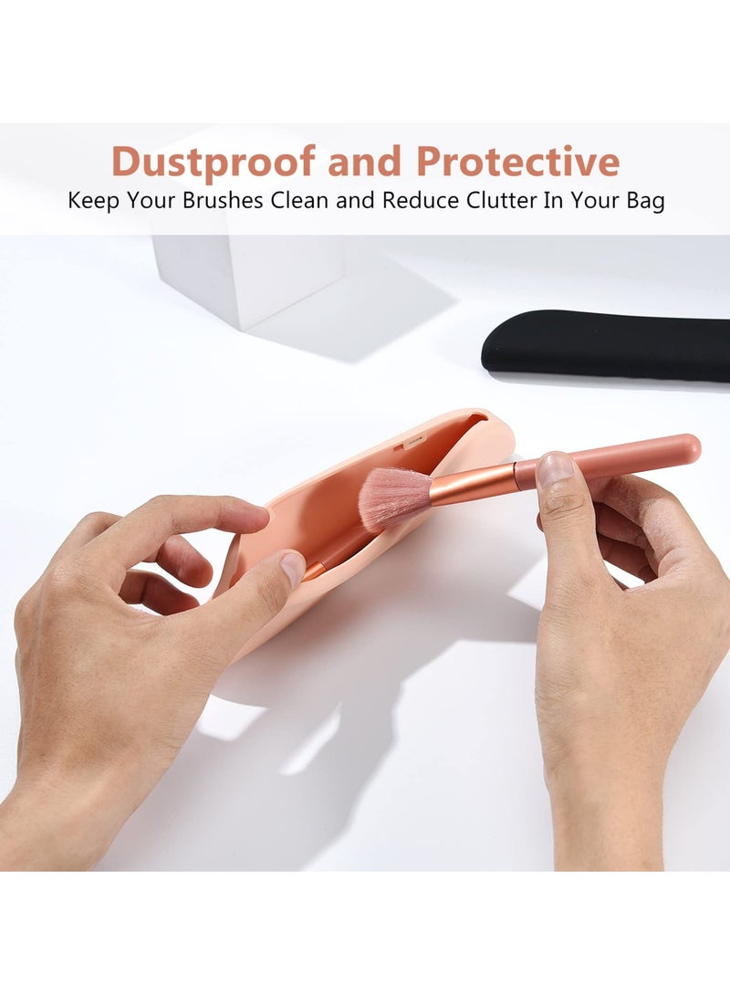 SOLARAE 2 Pcs Travel Makeup Brush Bag, Silicone Makeup Brush Holder Portable Cosmetic Face Brush Storage Bag Soft Silicone Makeup Tools Organizer for Women Small Cosmetic Bag for Travel (Black, Pink) - Image 4