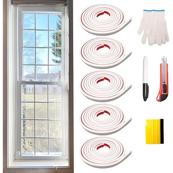 5 ROLLS 50 FT WINDOW GRILLE INSERTS GRID KIT SELF ADHESIVE PEEL AND STICK TRIM SIMULATED NON SURROUND GRID DIY FLEXIBLE WINDOW TRIM MOLDING FOR WINDOW FRAMES - Image 2