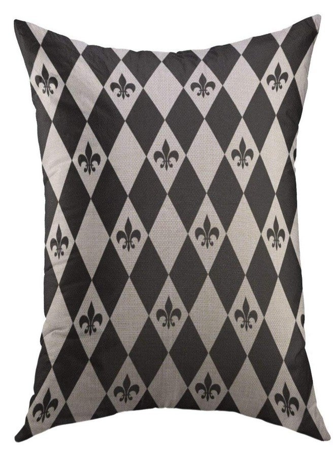 Mugod Decorative Throw Pillow Cover for Couch Sofa,Diamonds Black White Fleur De Lis French Home Decor Pillow case 18x18 Inch - Image 1