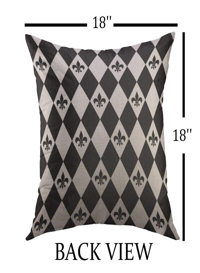 Mugod Decorative Throw Pillow Cover for Couch Sofa,Diamonds Black White Fleur De Lis French Home Decor Pillow case 18x18 Inch - Image 2