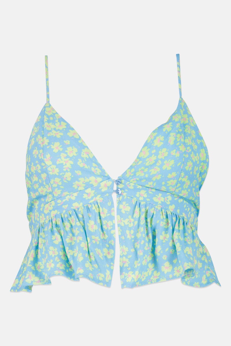 Bershka Women Halter Neck Sleeveless Floral Pattern Tank Top, Multicolor - Image 2