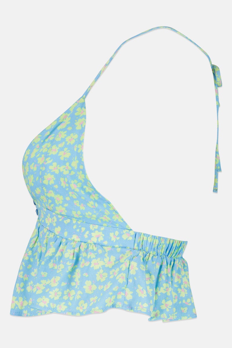 Bershka Women Halter Neck Sleeveless Floral Pattern Tank Top, Multicolor - Image 3