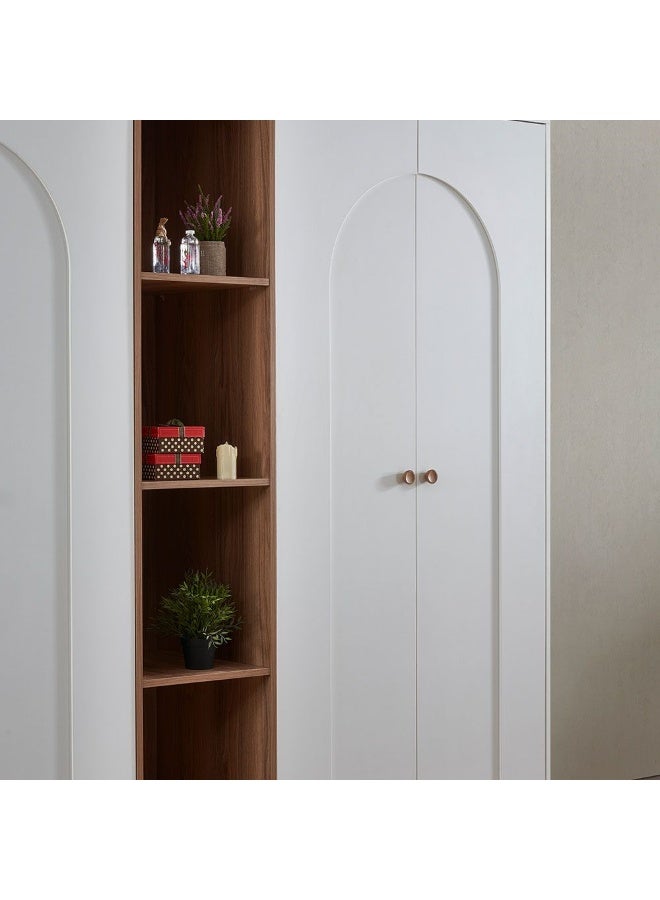 DANUBE HOME Ren 4 Door Wardrobe + Cabinet With Open Shelves Sturdy Closet Clothes Storage Cupboard Modern Design Space Saving Swing Door Cabinet For Bedroom L248Xw55Xh220Cm - Natural Walnut/White  - Image 1