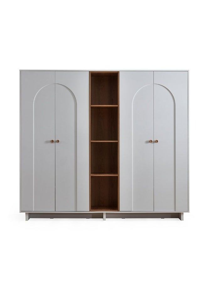 DANUBE HOME Ren 4 Door Wardrobe + Cabinet With Open Shelves Sturdy Closet Clothes Storage Cupboard Modern Design Space Saving Swing Door Cabinet For Bedroom L248Xw55Xh220Cm - Natural Walnut/White  - Image 4