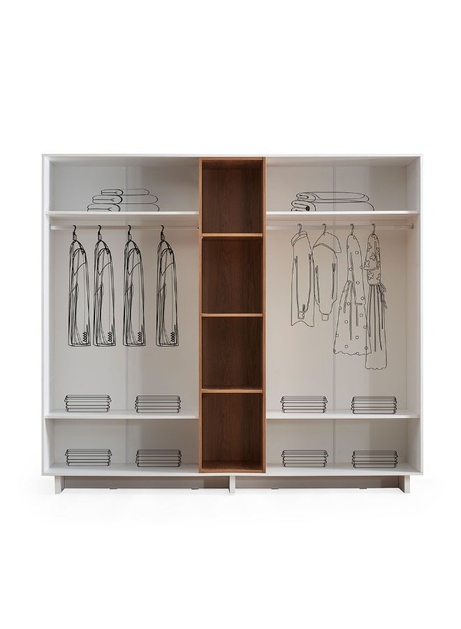 DANUBE HOME Ren 4 Door Wardrobe + Cabinet With Open Shelves Sturdy Closet Clothes Storage Cupboard Modern Design Space Saving Swing Door Cabinet For Bedroom L248Xw55Xh220Cm - Natural Walnut/White  - Image 2