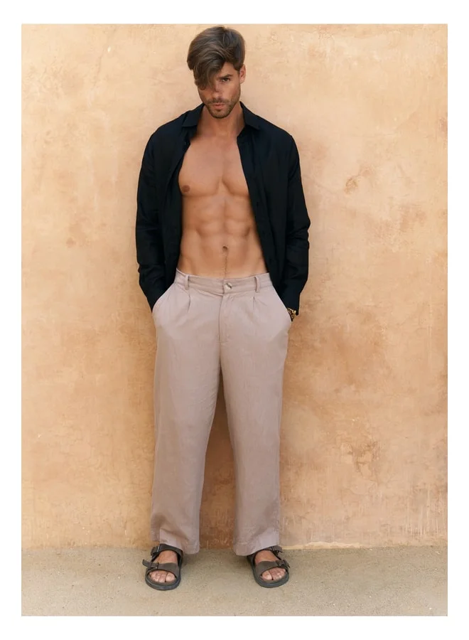 Bohemai Fyfaha Wide Leg Men's Beige Linen Pants.