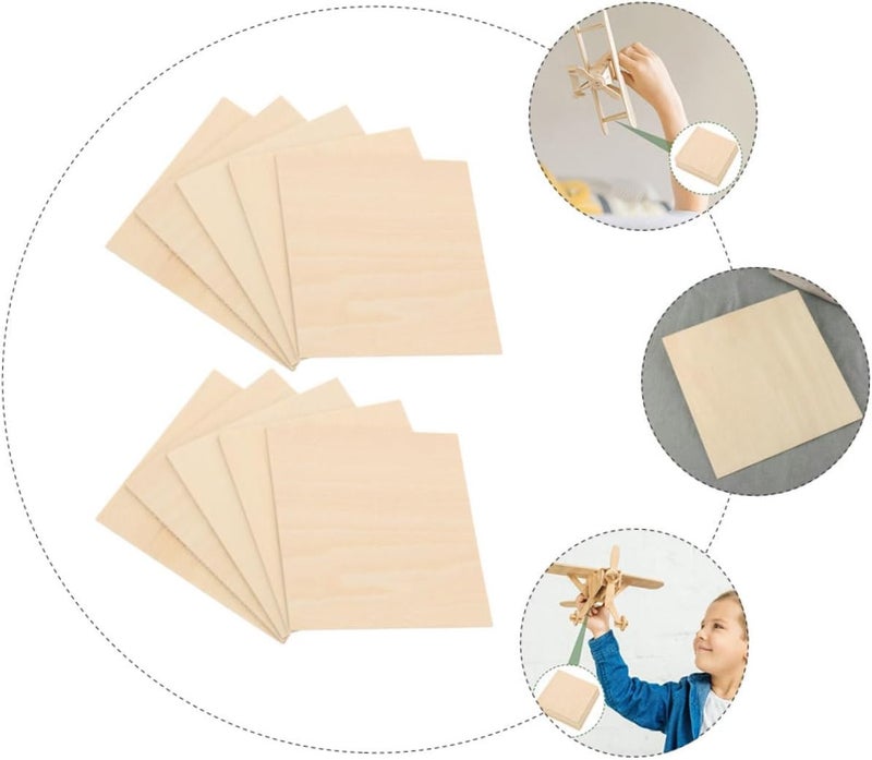 Uonlytech 10 قطع ألواح زيزفون غير مطلية 200x200x2 مم ألواح خشبية يدوية للهواة وصناعة النماذج، شرائح خشبية فارغة للحرق على الخشب ومشاريع الحرف اليدوية - Image 3