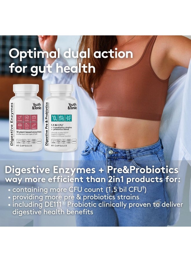 Youth & Tonic - Youth & Tonic Digestive Supplement for Bloating, Regularity & Gut Health. Full Spectrum Enzymes Probiotics & Prebiotics for Digestion to Break Down Food and to Use Daily, for Women & Men - 120 Pills - Image 1