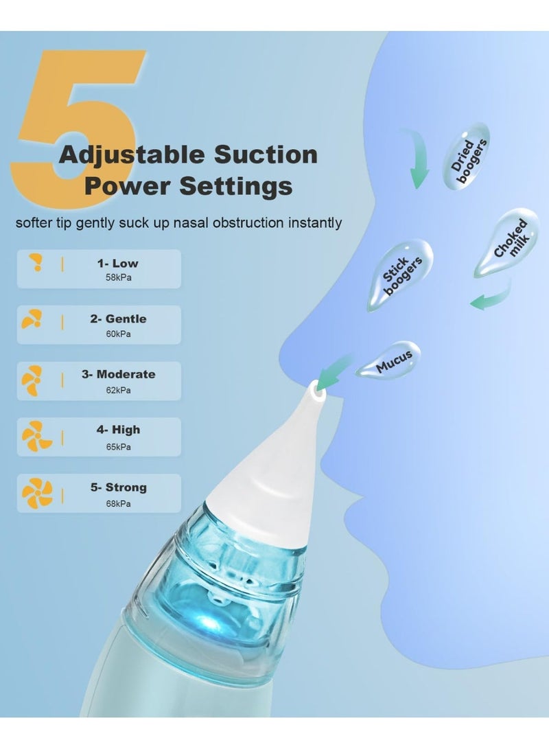 Electric nasal aspirator for babies and children with 5 suction levels, 3 silicone tips, soothing music and lights for safe nasal cleaning. - Image 3