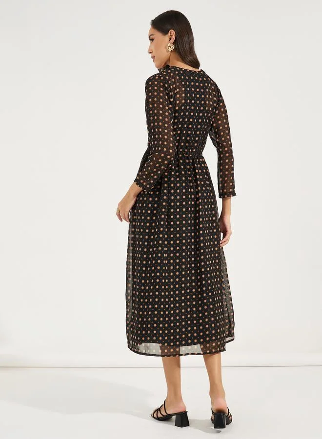 ستايلي Midi Length Printed Kimono with Drawstring