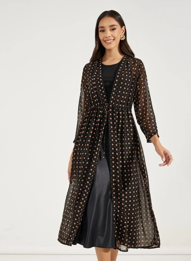 ستايلي Midi Length Printed Kimono with Drawstring
