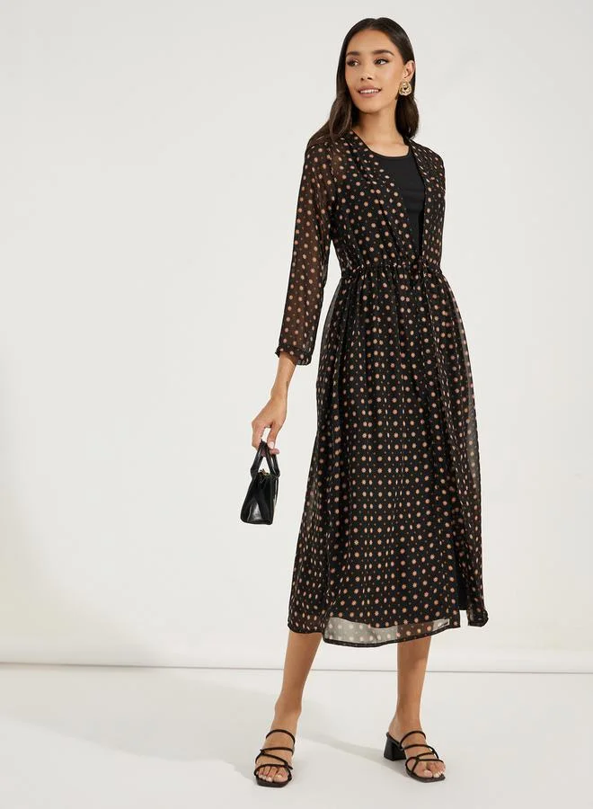ستايلي Midi Length Printed Kimono with Drawstring