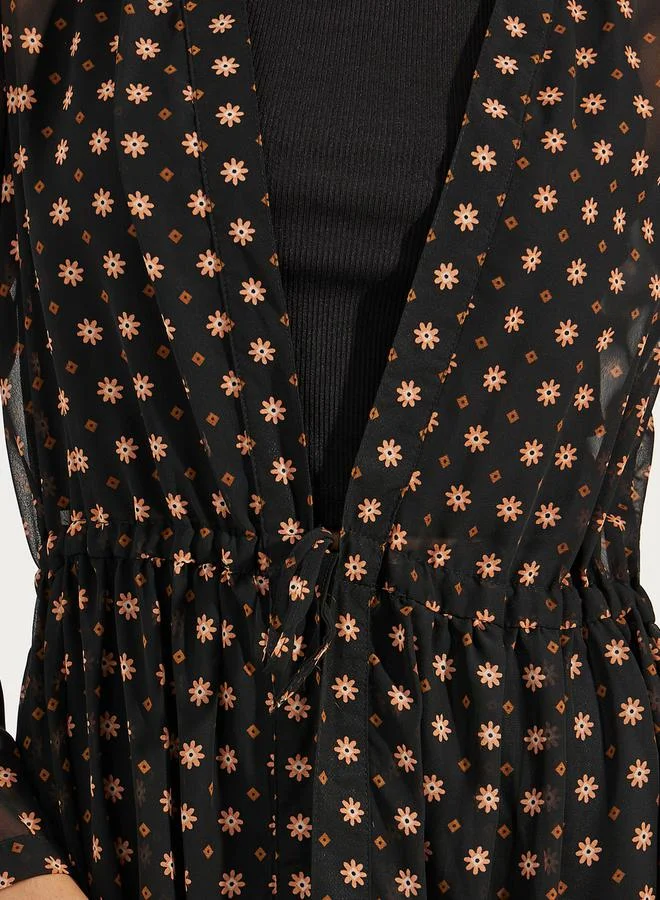 ستايلي Midi Length Printed Kimono with Drawstring