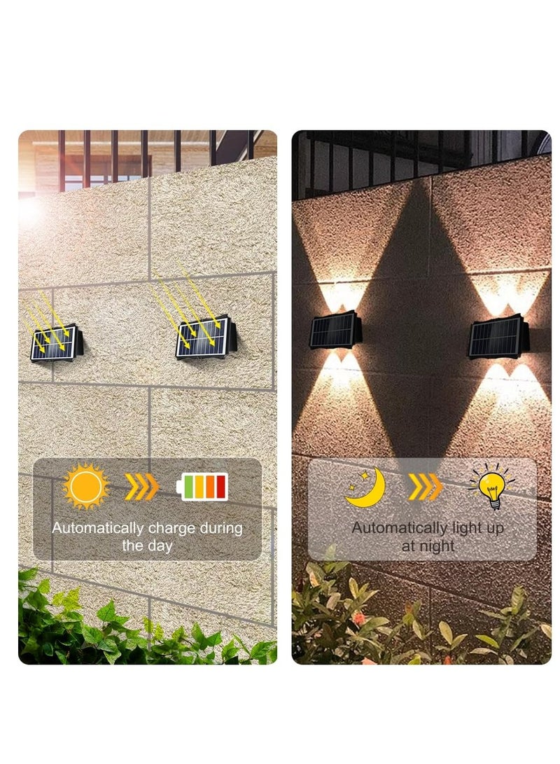 Excefore أضواء حائط شمسية خارجية، 2 حزمة أضواء علوية وسفلية تعمل بالطاقة الشمسية، أضواء سياج تعمل بالطاقة الشمسية مقاومة للماء، وضع إضاءة دافئة وبيضاء للحديقة، المرآب، الشرفة  - Image 5
