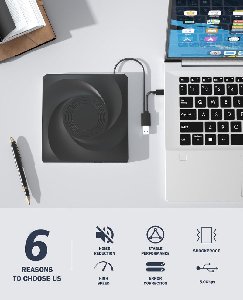 Wbacon External CD/DVD Drive for Laptop External DVD Drive, DVD Player Portable CD Reader for Laptop, CD Burner Compatible with PC Windows 11/10//7 Linux Mac OS - Image 5