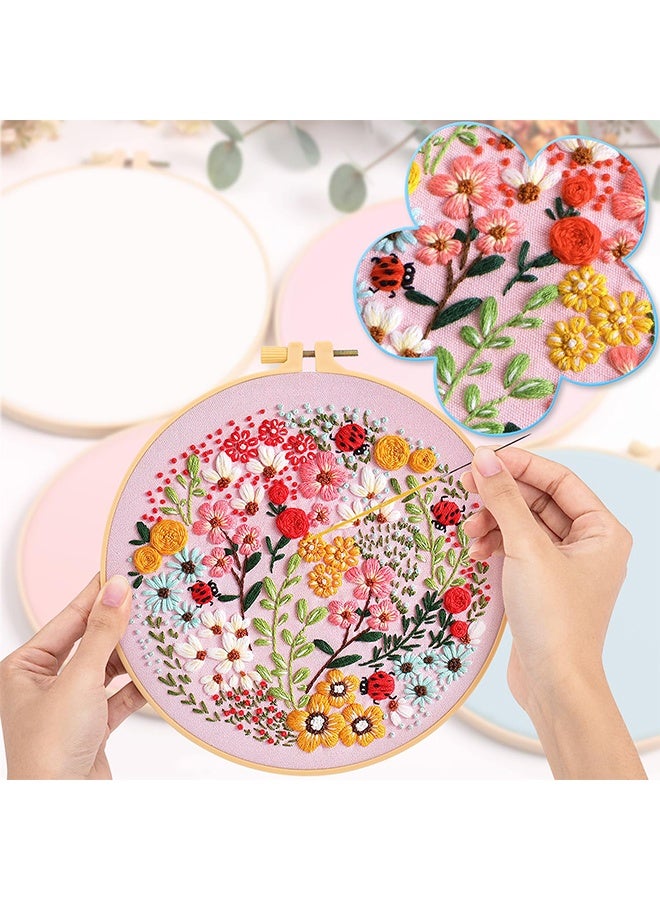 3 Sets Flower Pattern Embroidery Starter Kits with Hoop, Full Range Hand Stamped Cross Stitch Kit for Adults Beginners Home Decor Gift - Image 5