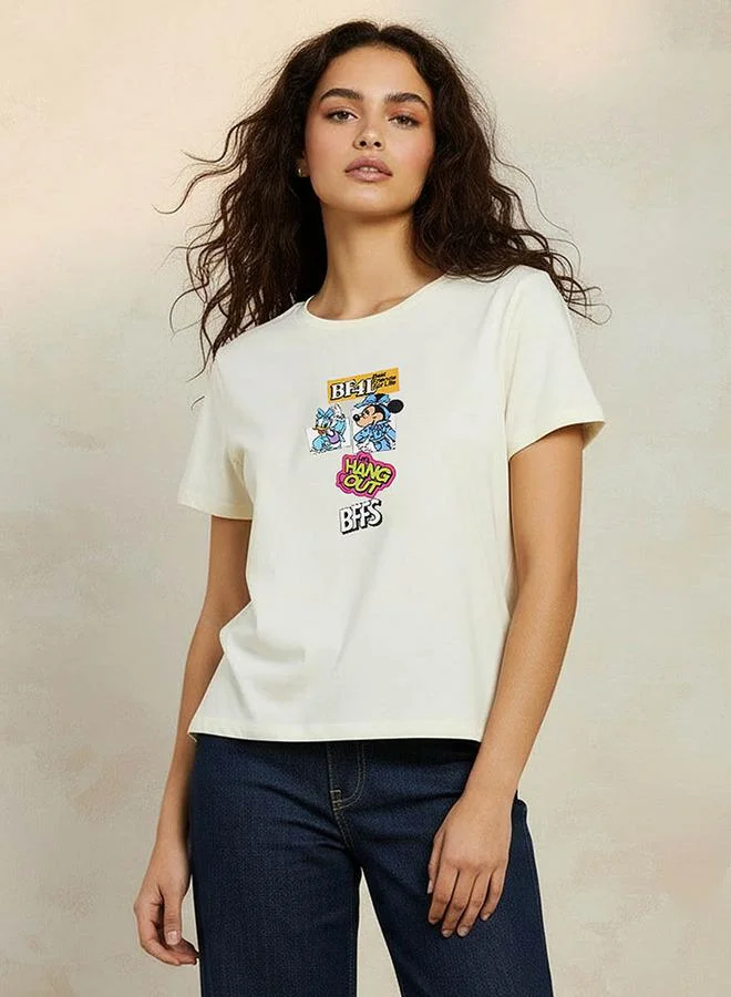 SP Characters Cotton T-shirt with Minnie Mouse and Daisy Duck Print