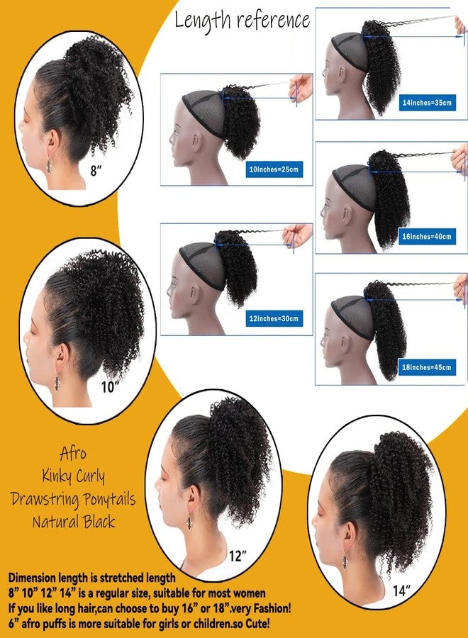 FEIPRO Afro Puff Drawstring Ponytail Human Hair 8a Brazilian Virgin Hair 2 Clip In Natural Kinky Curly Puffs Updo Chignon Buns Extension for Black Women Girls 12 Inch #1B Natural Black - Image 2