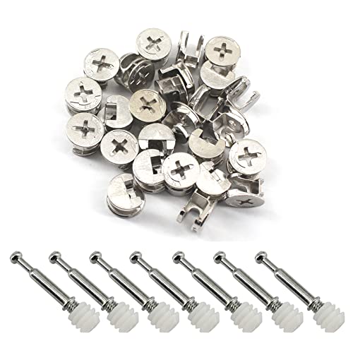 Medifier 25Pcs Furniture Connecter Fixing Screws Eccentric Cam Lock with Pre-Inserted Nut and Fixing Dowels for Wardrobe Drawer Cabinet Furniture Panel Connecting 2 Style - Image 1