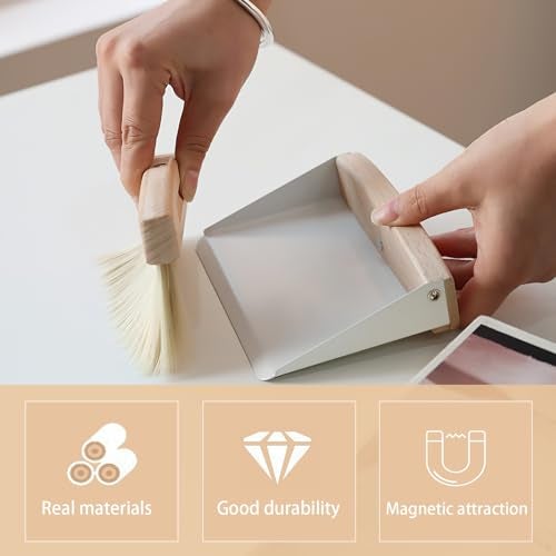 Nokiils Mini Dustpan and Brush Set, Small Beechwood Broom and Dust Pan Set, Portable Cleaning Brush and Dustpan Combo with Natural Sisal - Image 4