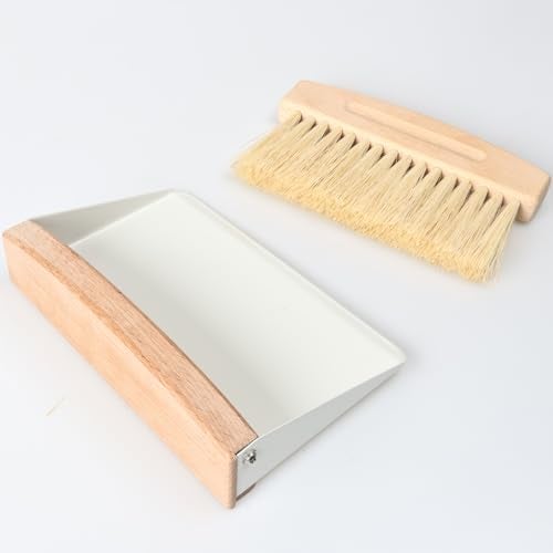 Nokiils Mini Dustpan and Brush Set, Small Beechwood Broom and Dust Pan Set, Portable Cleaning Brush and Dustpan Combo with Natural Sisal - Image 1