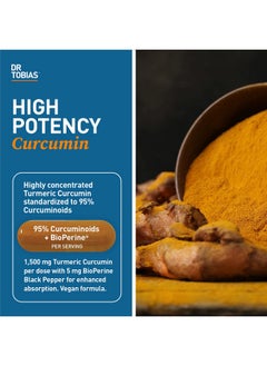 Dr. Tobias Dr Tobias Turmeric Curcumin Supplement With Bioperine And Black Pepper Extra Strength Curcumin Supplements For Joint Support1500 Mg Per Dose With 95% Curcuminoids 120 Vegan Capsules 60 Servings  - Image 3