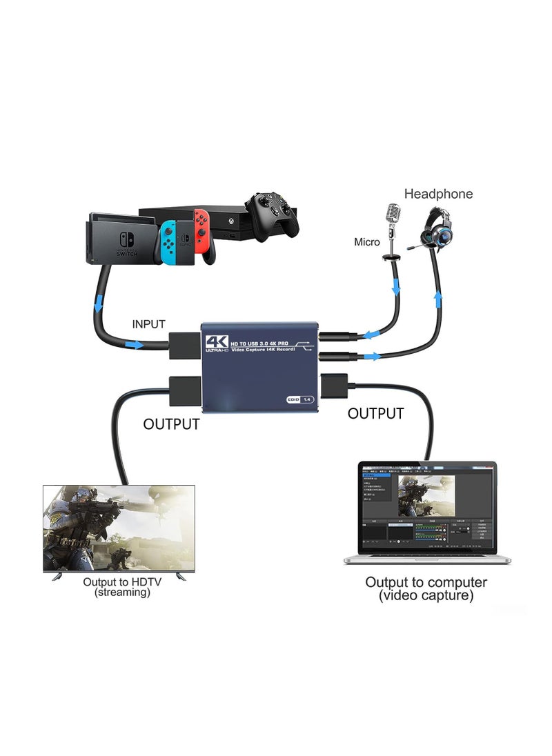 Generic - 4K HDMI USB 3.0 Audio Video Capture Card for Game Recording and Live Streaming, Full HD 1080p, No Frame Lag, Compatible with Nintendo Switch, Camera, PS4, OBS, and More. - Image 1