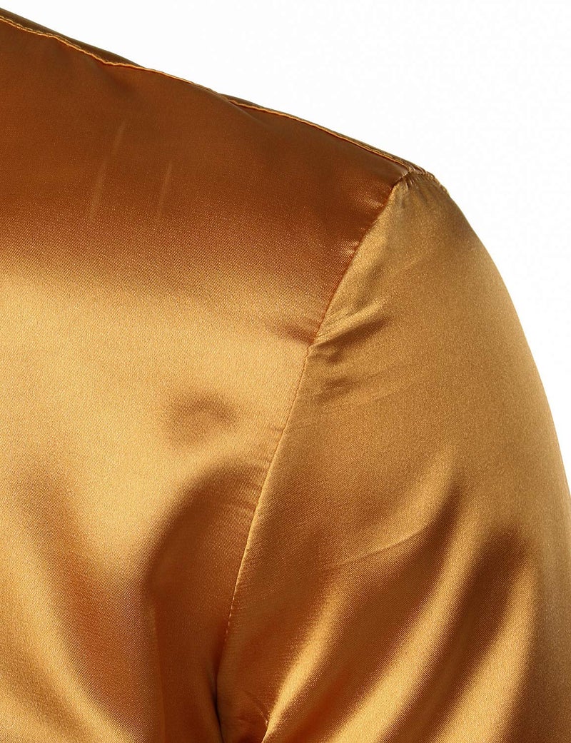ZEROYAA Men's Luxury Shiny Silk Like Satin Button Up Dress Shirts ZLCL14-Gold Medium - Image 4