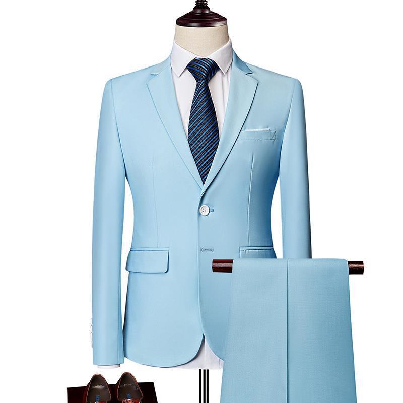 Grass Green Suit Three-Piece Suit Mens Super plus size Studio Wedding Dress suit Orchestra Performance Annual Meeting MC Suit Sky Blue (Suit Pants))