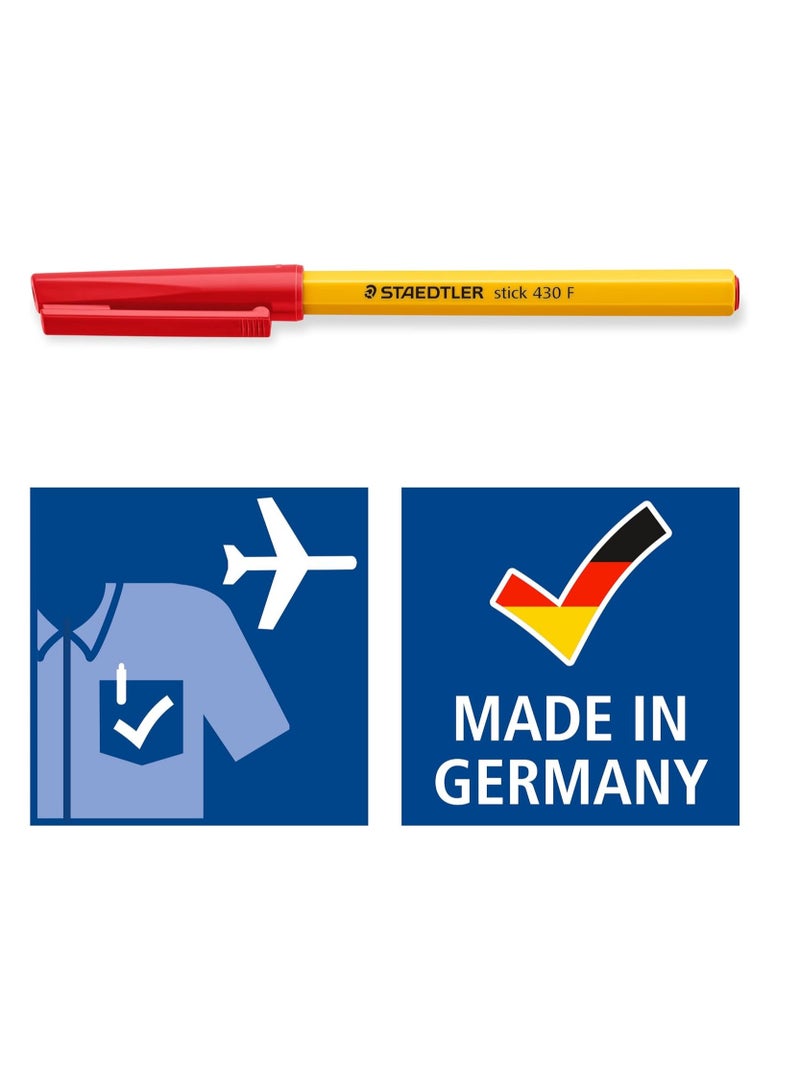 STAEDTLER Stick 430 F-3 Ballpoint Pen Fine, Blue, Pack Of 10 Yellow/Blue