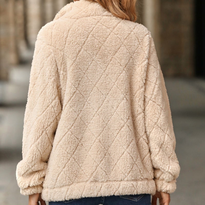 2023 Velvet Cardigan Diamond Plush Jacket Women Khaki  - Image 5