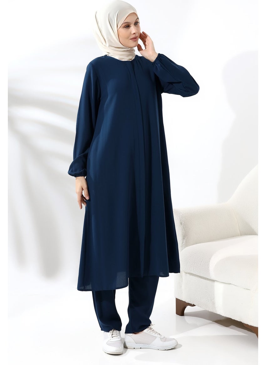 İhvan - Ihvan Women's Hajj and Umrah Clothing Hijab Double Set Navy Blue - Image 1