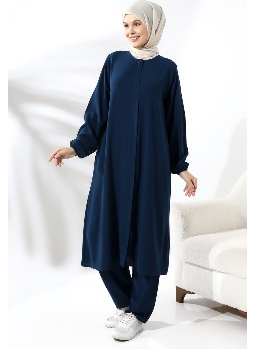 İhvan - Ihvan Women's Hajj and Umrah Clothing Hijab Double Set Navy Blue - Image 1