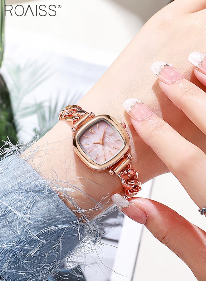 رويس ساعة نسائية مربعة صغيرة أنيقة وخفيفة الوزن، بمينا ملون من عرق اللؤلؤ مع سوار من الذهب الوردي المجوف، ساعة يد وردية كاجوال مقاومة للماء، هدية للنساء - Image 2