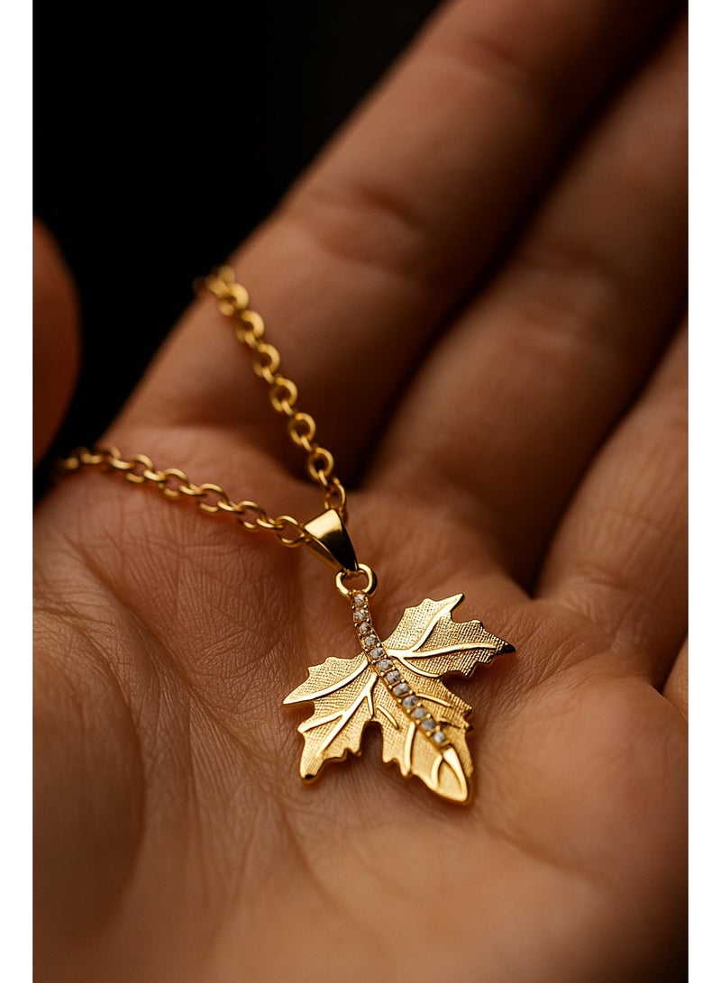 3Diamonds Gold-Plated Maple Leaf Pendant Necklace – 3Diamonds  - Image 3