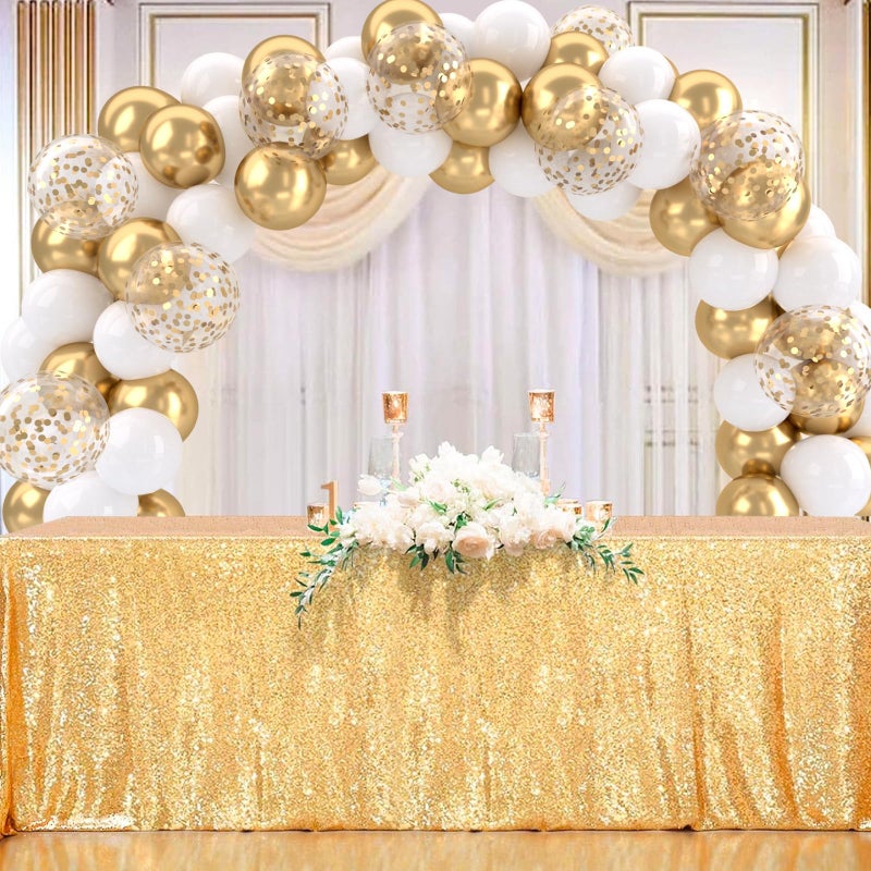 Patimate White and Gold Balloons Set, 50 pcs 12 inch Metallic Gold White Gold Confetti Latex Balloons Kit for Birthday Engagement Wedding Anniversary Party Decorations - Image 5