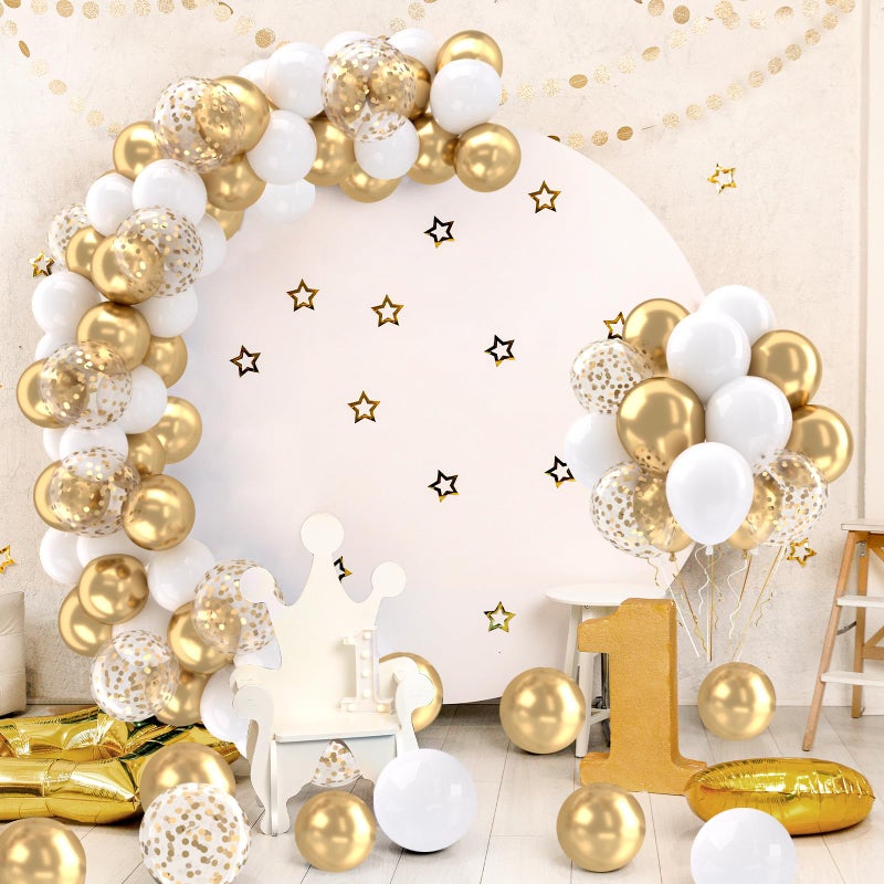 Patimate White and Gold Balloons Set, 50 pcs 12 inch Metallic Gold White Gold Confetti Latex Balloons Kit for Birthday Engagement Wedding Anniversary Party Decorations - Image 2