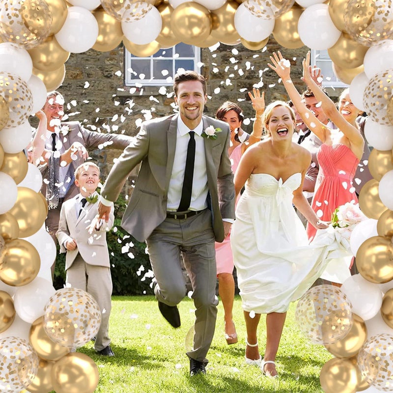 Patimate White and Gold Balloons Set, 50 pcs 12 inch Metallic Gold White Gold Confetti Latex Balloons Kit for Birthday Engagement Wedding Anniversary Party Decorations - Image 3