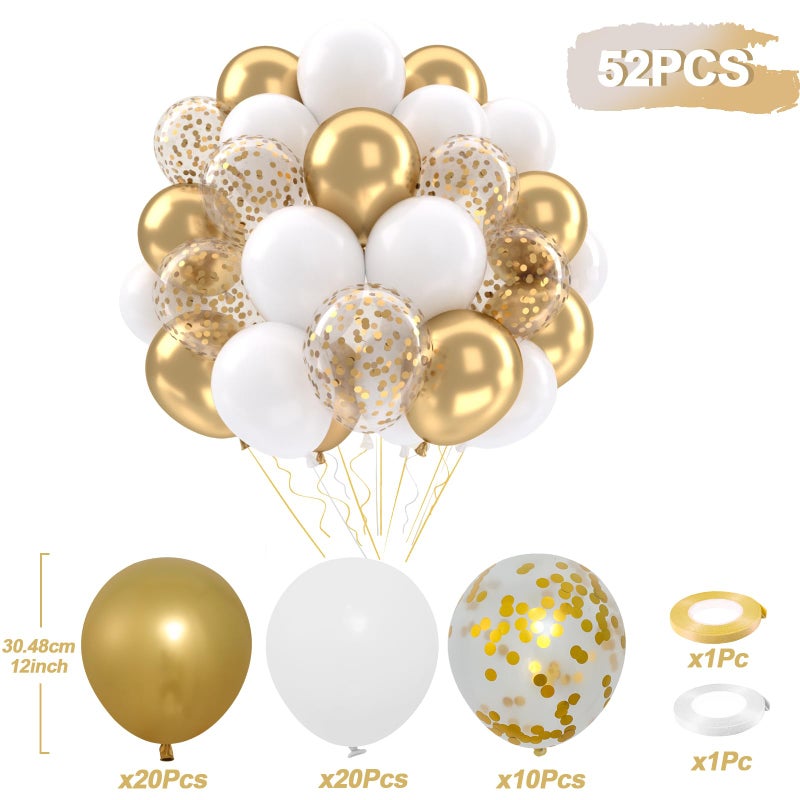 Patimate White and Gold Balloons Set, 50 pcs 12 inch Metallic Gold White Gold Confetti Latex Balloons Kit for Birthday Engagement Wedding Anniversary Party Decorations - Image 4