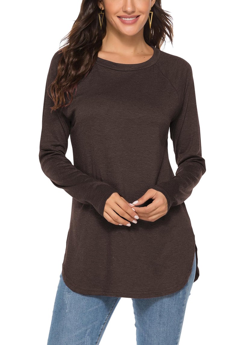 Newchoice Womens Tops Long Sleeve Thermal Tunic Blouses Dressy Casual Chocolate Brown Fall Clothes Chocolate Brown S - Image 1