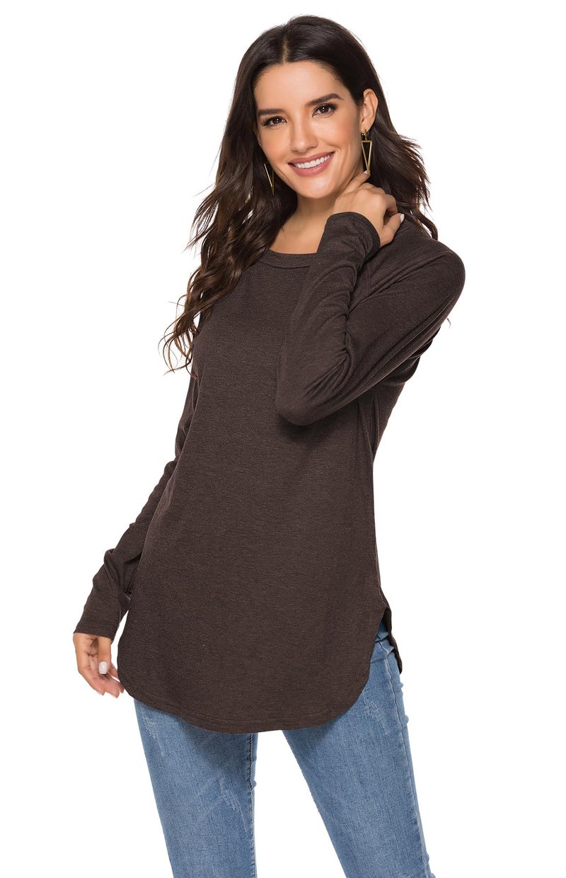 Newchoice Womens Tops Long Sleeve Thermal Tunic Blouses Dressy Casual Chocolate Brown Fall Clothes Chocolate Brown S - Image 2